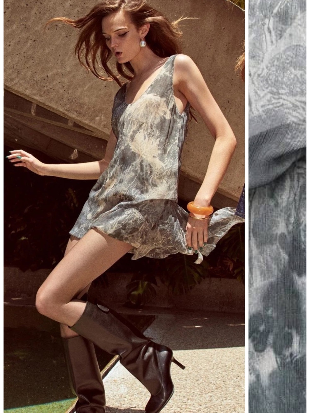 Zara Abstract Leaf Print Semi-Sheer Tunic Dress M NWOT Coastal Capsule